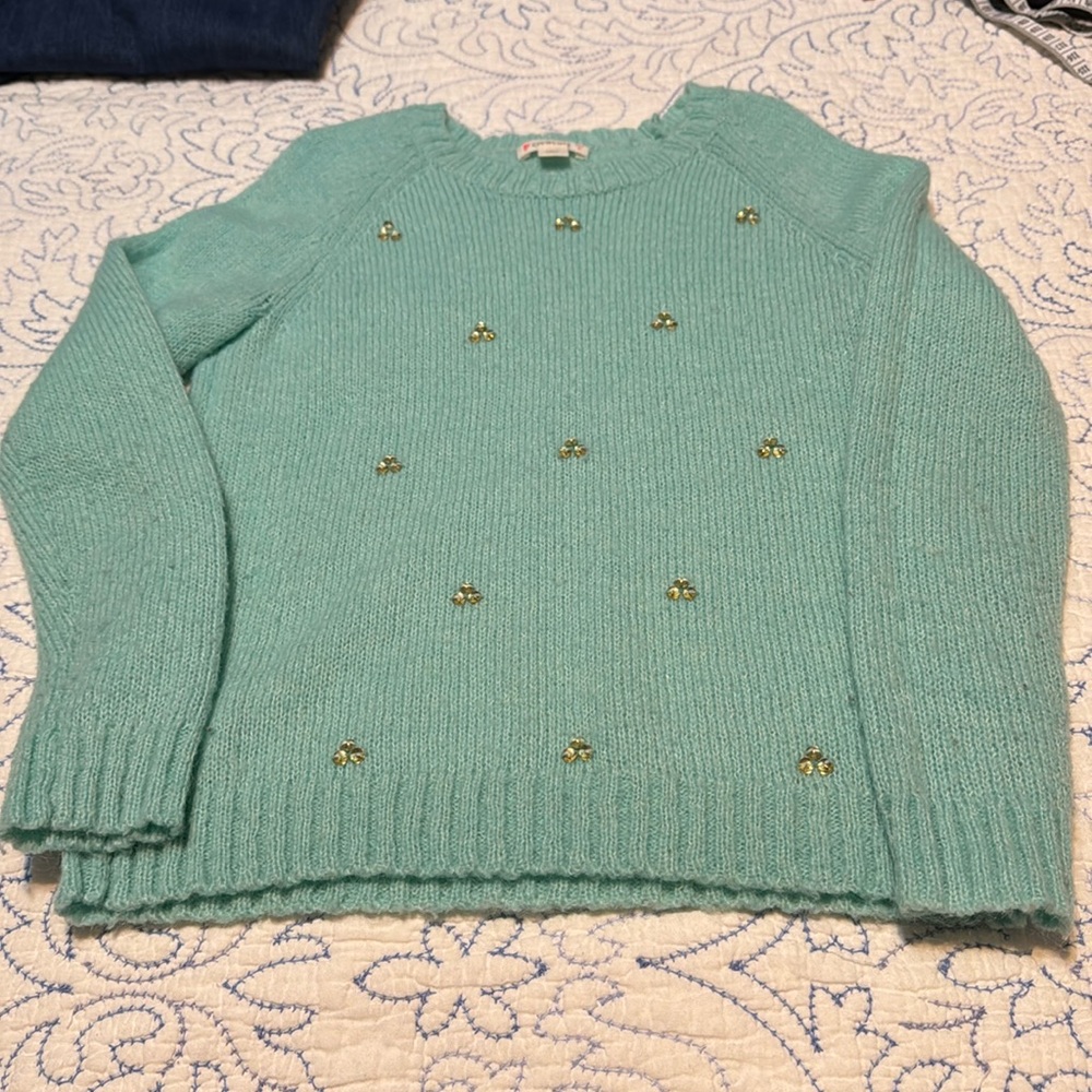 EUC girls Size 8 Crewcuts teal jeweled sweater